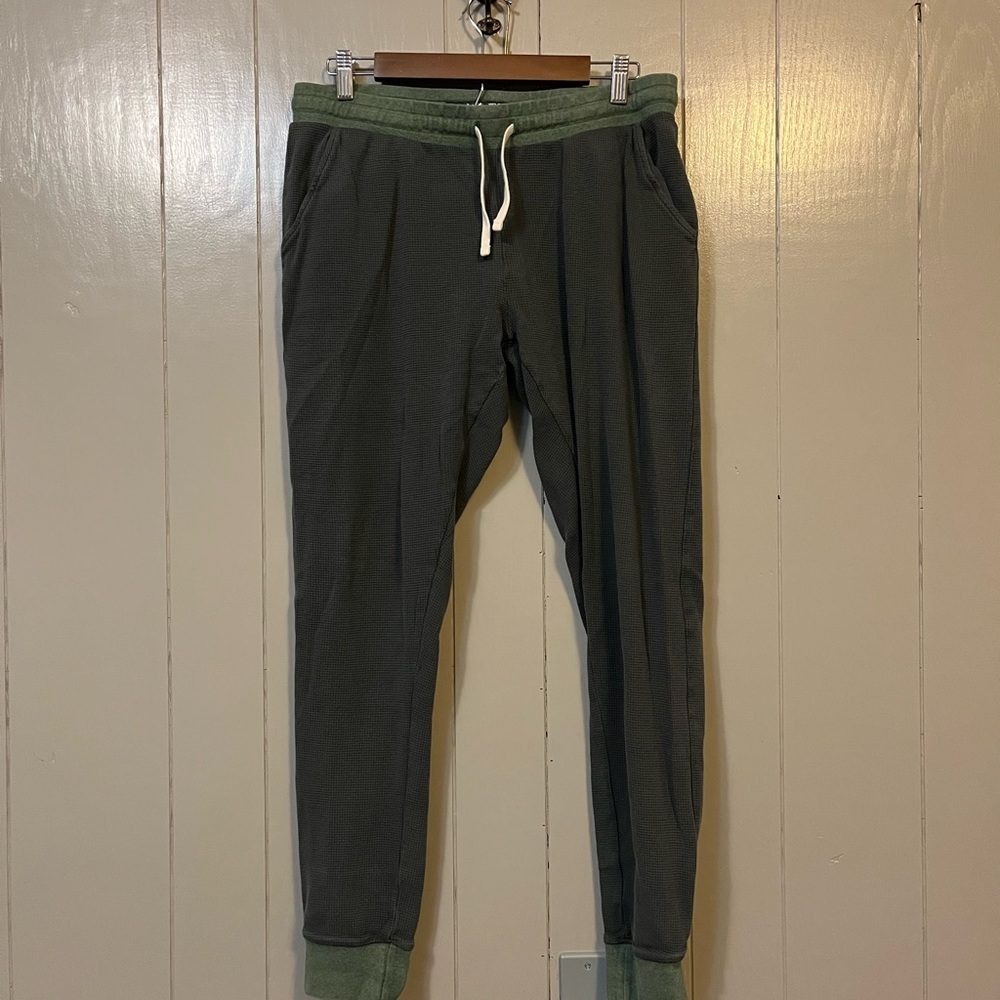 Pact Organic Cotton Jogger Pajama Pants Dark Green Drawstring Elastic M